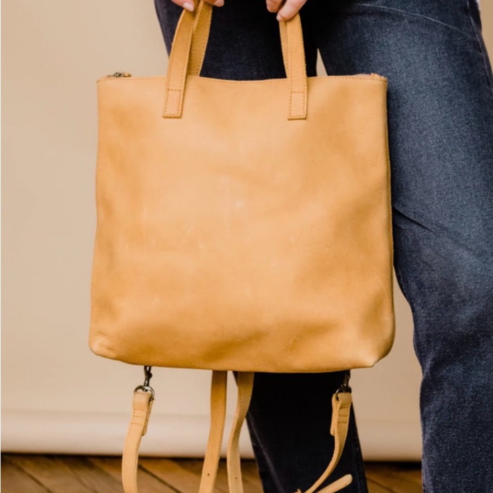 Able Leather Convertible Backpack Tote in Cognac Brown - Picture 9 of 9